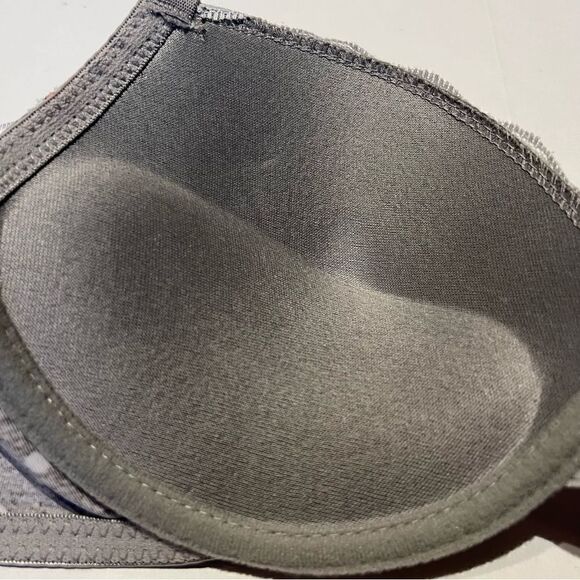 Body Embrace Bra 36C Push up Underwire, padded Gray white polka dots pink trim - Picture 5 of 8